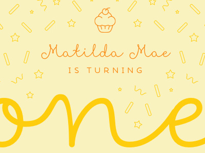 Matilda Mae is Turning One! baby birthday cupcake icon invitation pattern script yellow