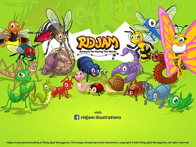 Insect Cartoon Characters animal bug cartoon character funny illustration insect ridjam vector