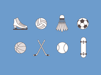 Sports Icons badminton basketball hockey ice skating icons skateboard soccer sports volleyball