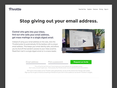 Landing page design email landing site throttle white