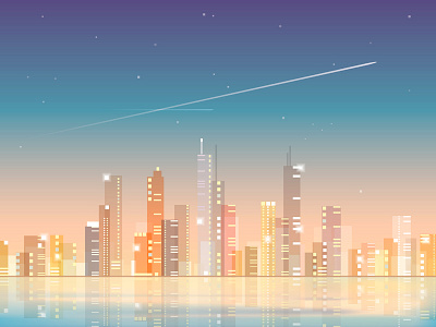 City Skyline At Night abstract architecture buildings city colorful lights night panoramic skyline skyscrapers transparent vector