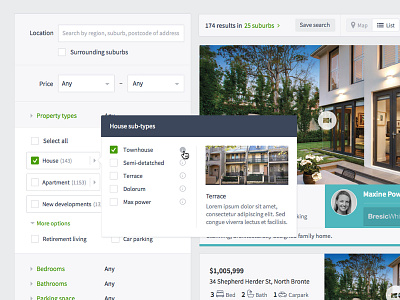 Domain Property Search Refinements UI animation domain house porn hover product design property real estate sketch townhouse ui design ux design