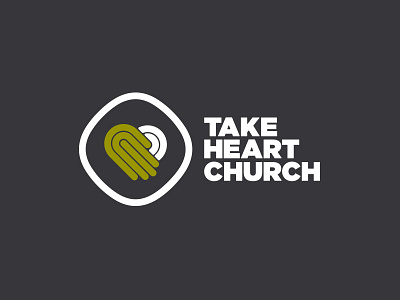 Take Heart Church Logo church gray green hand heart logo thick white