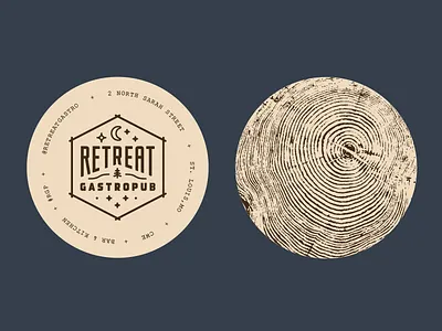 Retreat Gastropub / coaster v2 brewpub coaster collateral gastropub outdoors outdoorsy print pub st. louis type