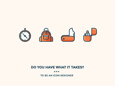 Do you have what it takes? backpack blog camping compass icon iconutopia knife lighter outline survival wilderness woods