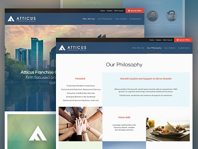 Atticus business finance franchise homepage layout ui ux web