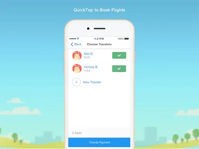 QuickTap Booking airfare booking flight list multiselect plane quick tap tickets
