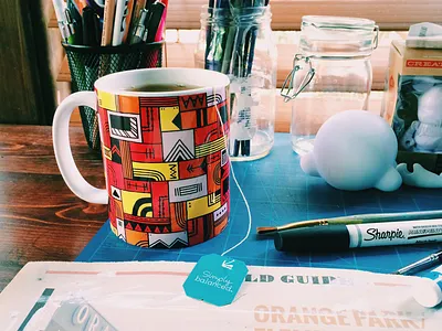 Mug Mug Mug drawing fruit salad geometric grid illustration mug