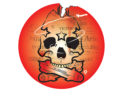 Drone Strike bombs drones editorial halftone illustration middle east news round skull spot us war