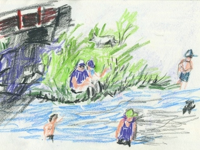 At the River colored pencil illustration