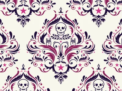 Damask damask pattern rock roll skull star wallpaper