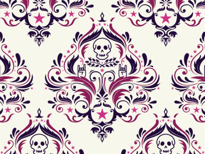 Damask damask pattern rock roll skull star wallpaper