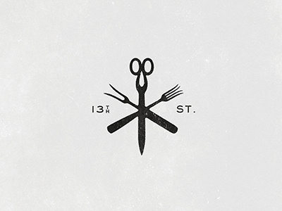 Thirteenth Street Kitchens Nº 001b antique badge branding fork icon identity philadelphia scissor silverware vintage