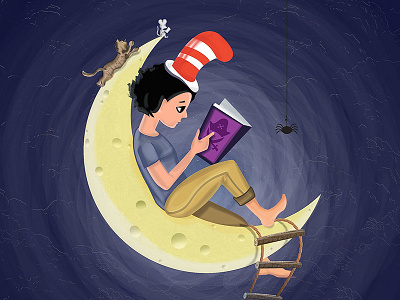 Curl Up with a book book cat cheese classics hat moon mouse read reading