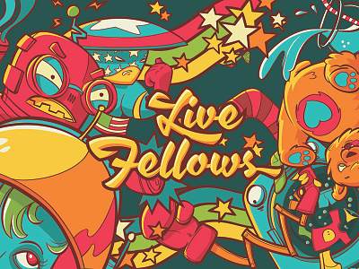 Le Splash for le Game bear blue girl green orange red robot spaceman washing machine yellow