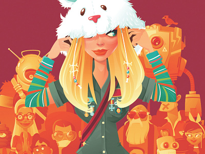 What If You Threw A Hat Party And Everyone Came? alien bear girl hat orange red robot yellow