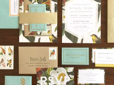 Wedding Invitation Suite belly band birds floral gold gold stamp invitation paper stamp wedding