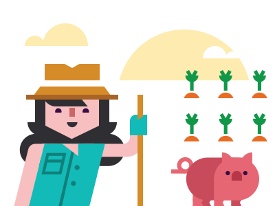 Morning Harvest farmer illustration minimal pig