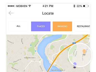 Map Filter fiter design flat design ios8 iphone locate location map map design mobile product ui ux