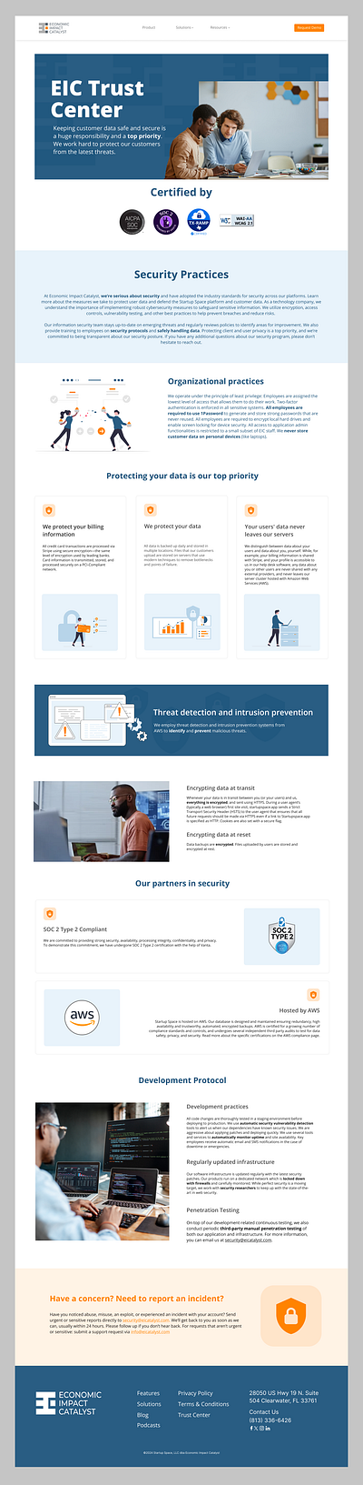 Security Protocol Page Design for Economic Impact Catalyst branding graphic design ui web design