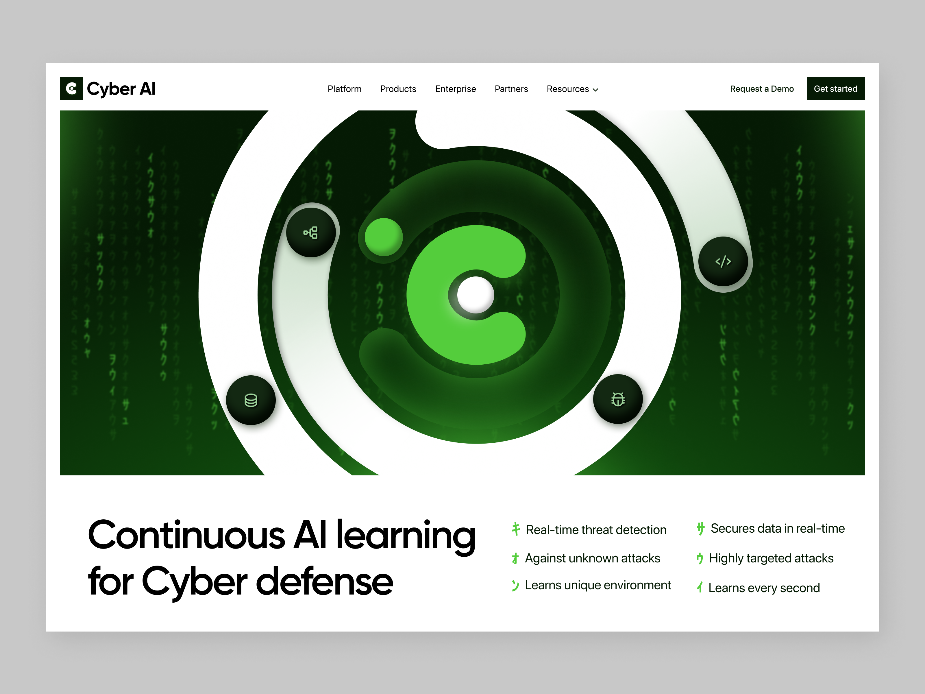 Cyber AI: Hero section, Web design, Landing page ai ai security attacks continuous cyber cyber security guard hack illustration landing landing page modern protection safe secure design shield web design