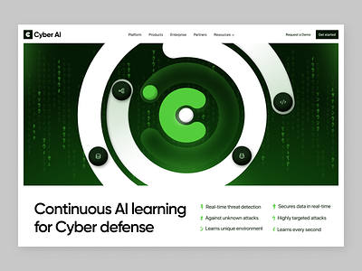 Cyber AI: Hero section, Web design, Landing page ai ai security attacks continuous cyber cyber security guard hack illustration landing landing page modern protection safe secure design shield web design