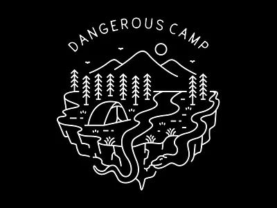 Dangerous Camp adventure animal apparel branding camp camper campfire camping forest holiday mountain national park nature outdoors reptile snake t shirt design tent vacation wanderlust