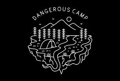 Dangerous Camp adventure animal apparel branding camp camper campfire camping forest holiday mountain national park nature outdoors reptile snake t shirt design tent vacation wanderlust