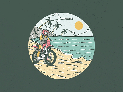 Skeleton Summer Riding apparel beach bike biker dirtbike halloween holiday horror motocross motorcycle ocean riding sea skeleton skull sport t shirt design travel tropical vacation