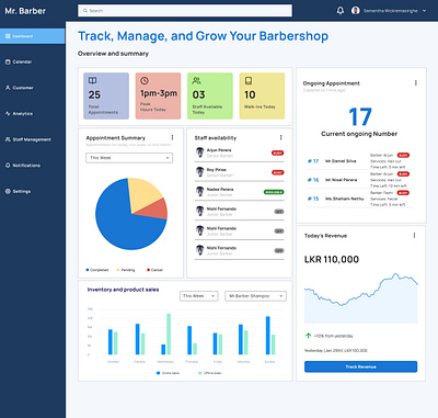 Dashboard design for barber shop dashboard ui