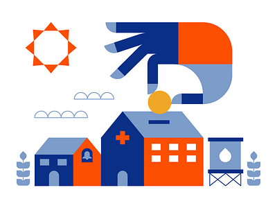 Annual Report Illustrations abstract blue coin geometric hospital illustration landscape money orange scene vector