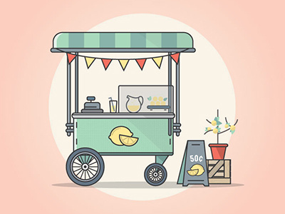 Lemonade cart illustration lemon lemonade plant ribbon sale stand vector wood