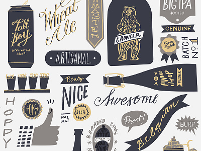 Craft Beer ale bear beard belgian foil gold grey hoppy hot stamp letterpress navy tallboy