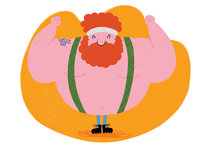 Thursday flexin' beard cartoon character childrensbook color illustration muscles suspenders