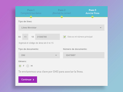 Register (Movistar) button checkbox clean color dropdown flat form input login register text web