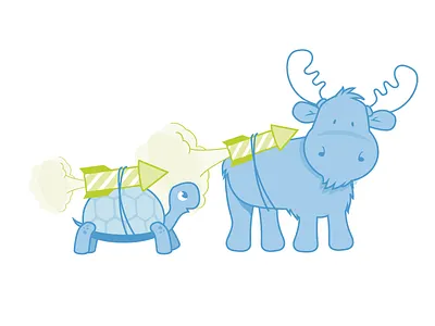 Mascot illustration for client website animals blue dots ebdots eight black moose rocket turtle