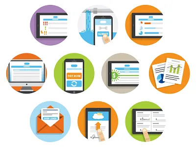 On-Site Icons 2 charts cloud envelope flat icons graphs icons illustration mobile online leasing reports tablet vector