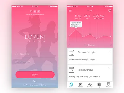 Fitness App design application appstore design icon ios iphone mobile pink scetch ui web