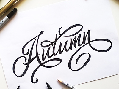 quick sketch "Autumn" art hand lettering logo print sketch type