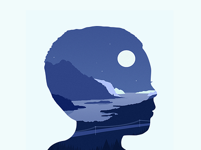 Sleety head landscape profile self portrait vector