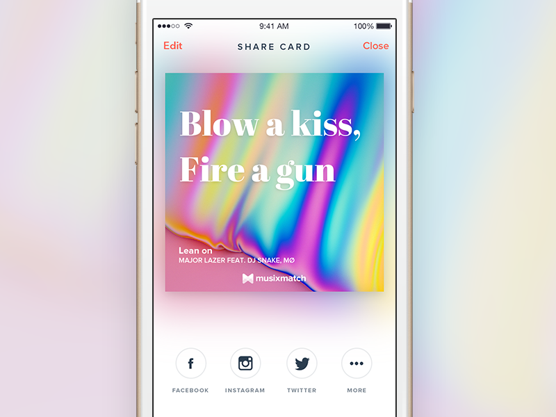 LyricsCard — Share blur card font ios lyrics material mockup music song ui ux