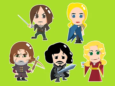 Game of Thrones Characters Stickers art cartoon chatacters fanart fantasy game game of thrones gameart john snow stickers tyrion vector