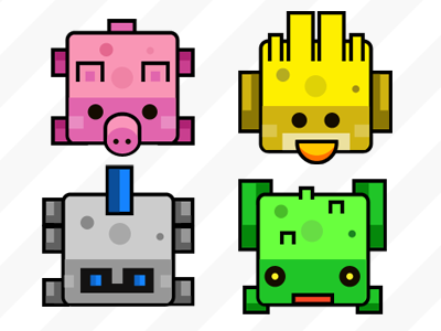 New Flat Characters characters chicken design flat frog game game design hero ios iphone pig robot