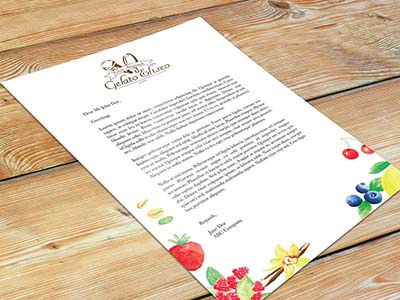 Gelato Eliseo stationery branding colorful illustrations fruits gelato identity logo stationery watercolor illustrations