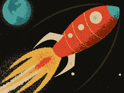 Blast off! engine fuzz illustration retro rocket space spaceship texture