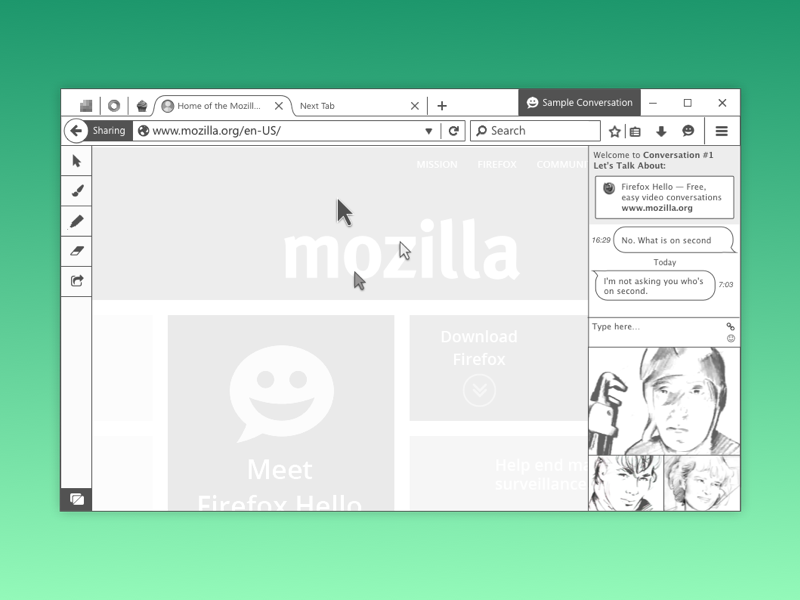 Wireframe of Co-Browsing Window in Firefox co browsing collaboration firefox mozilla ui ux wireframe