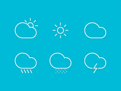 Weather icons cloudy flat icon lightning line rain simple snow storm sun sunny weather