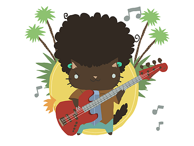 Afro Cat Rocks 2d afro cat design flat fun guitar rock vector