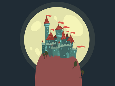 Cartoon Castle On A Hill 2d background cartoon castle flat hill night vector