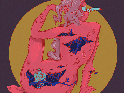 Magic Flute scene art birds body illsutration love pink romantic vintage woman